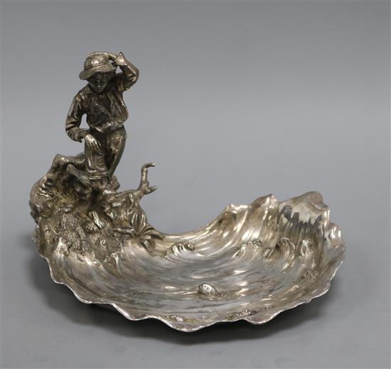 A WMF Art Nouveau figural dish of a fisherboy, height 16cm